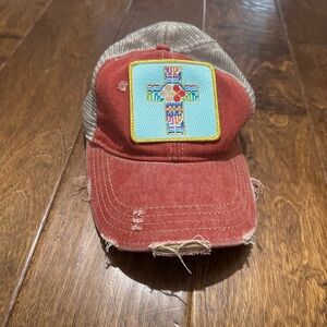 Judith March Red Patchwork Cross Distressed Hat